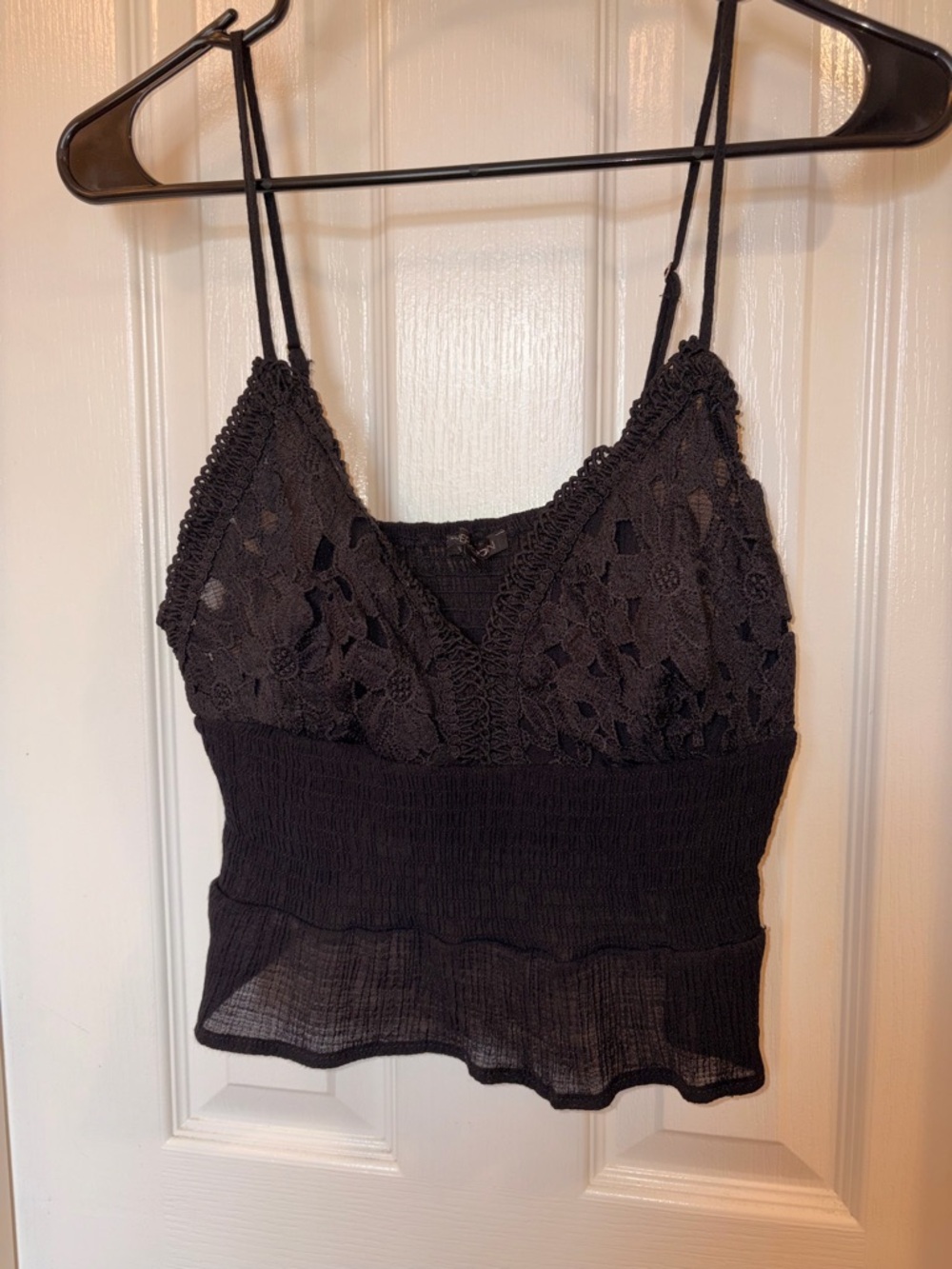 Papermoon Black Lace-Trim Smocked Cami
